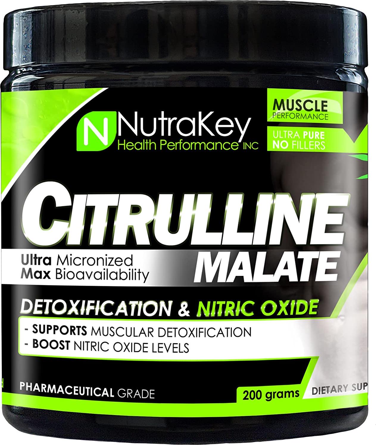 Nutrakey L Citrulline Malate Powder - Nitric Oxide Supplement Booster for Muscle Performance and Recovery, 200g