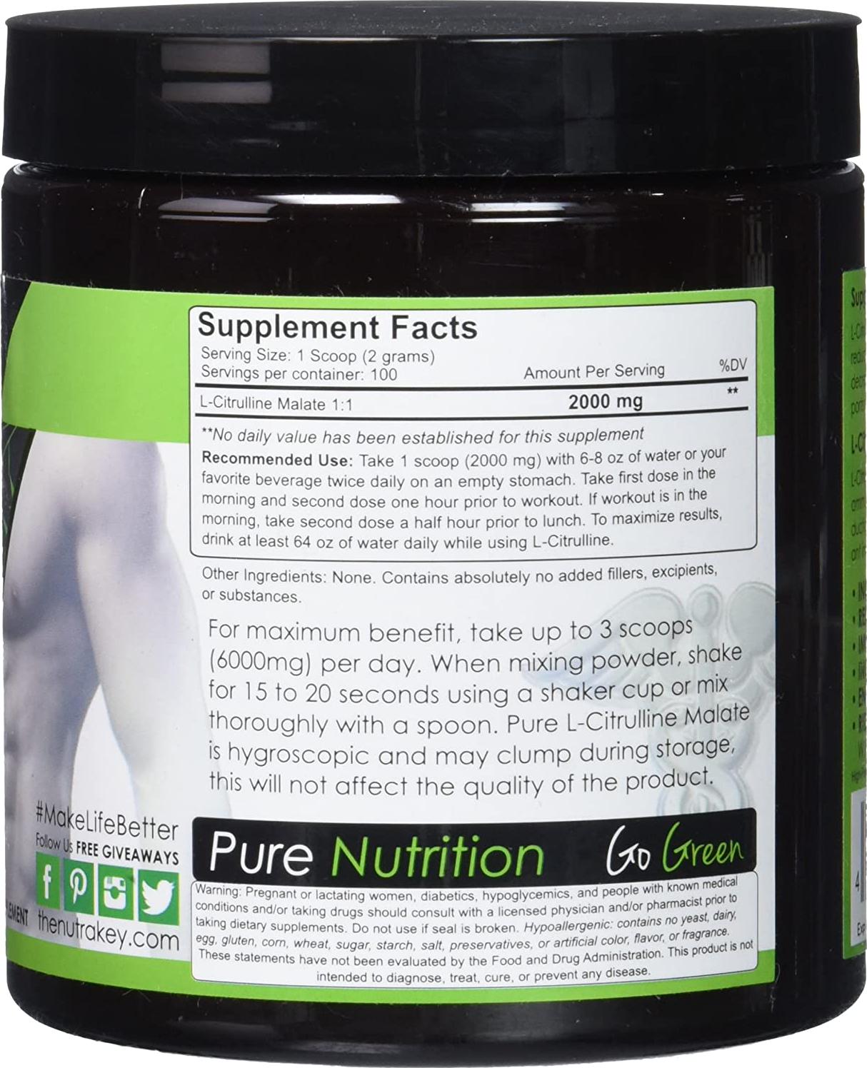 Nutrakey L Citrulline Malate Powder - Nitric Oxide Supplement Booster for Muscle Performance and Recovery, 200g