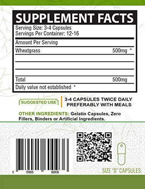 NutreeVit 100% Organic Wheatgrass Capsules - Immune Support, Anti-Inflammatory, High Fiber Capsules - Organic Vitamin C, A, and E Wheatgrass Powder with Calcium and Minerals - 200 Count Bottle