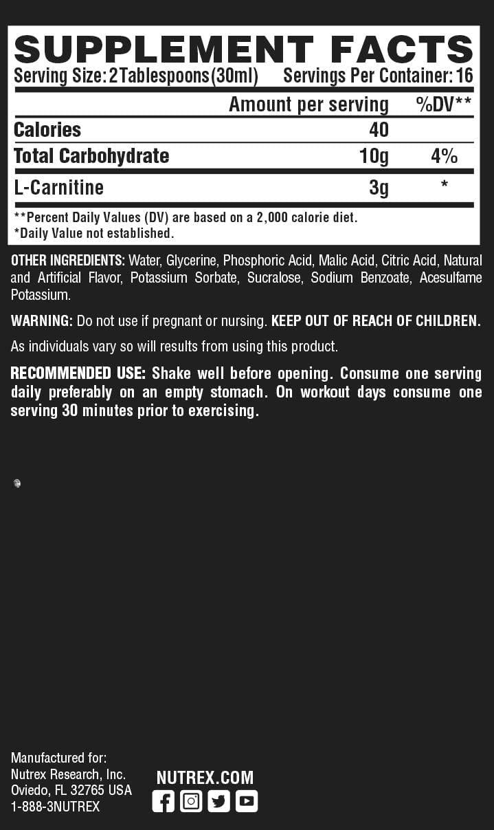 Nutrex Research Liquid Carnitine 3000 | Premium Liquid Carnitine, Stimulant Free, Fat Loss Support | Green Apple, 16 Fl Oz (Pack of 1)