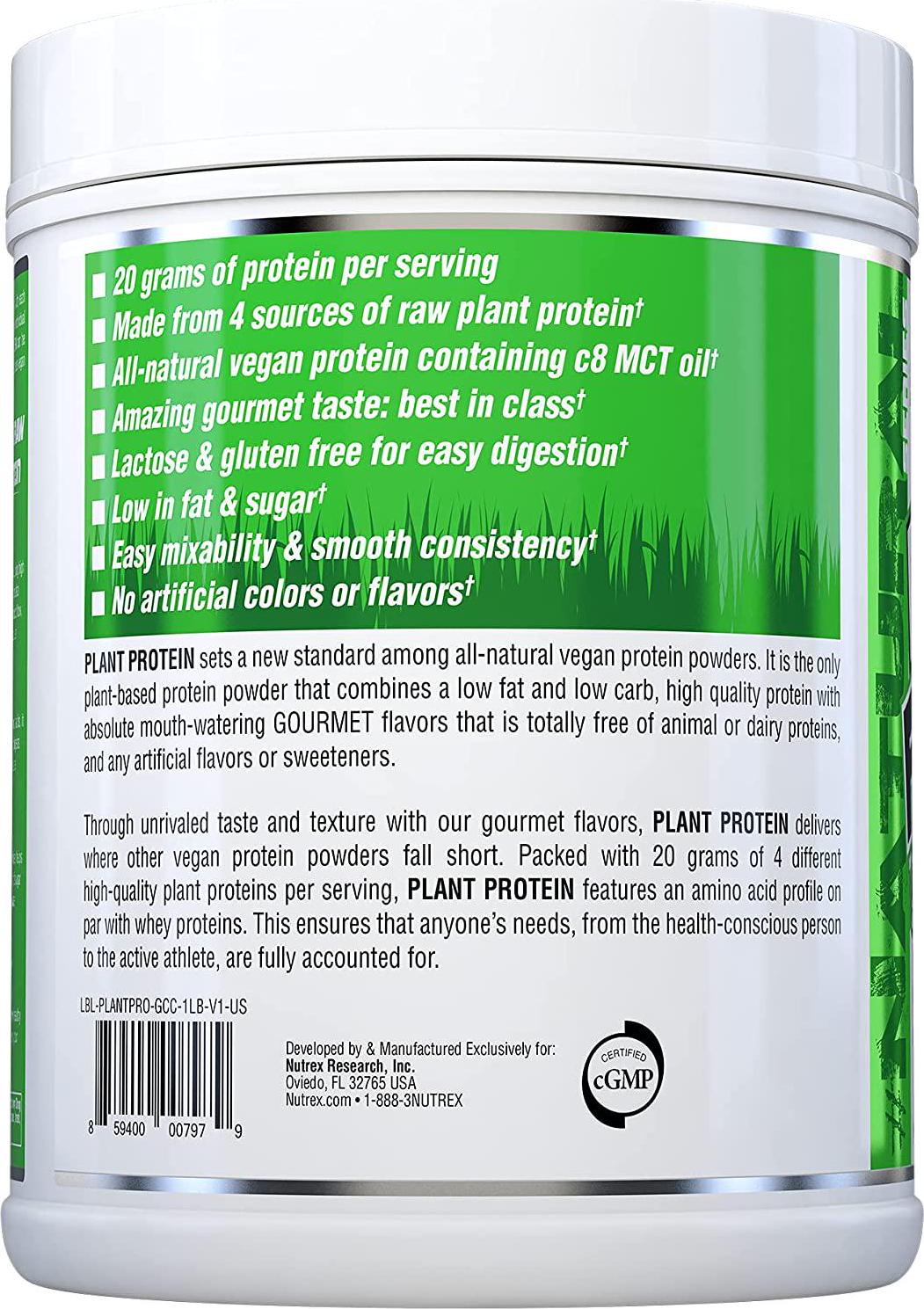 Nutrex Research Plant Protein | Great Tasting Vegan Plant Based Protein Powder | No Artificial Flavors, Colors, or Sweeteners, Gluten Free, Lactose Free | 18 Servings (German Chocolate Cake)
