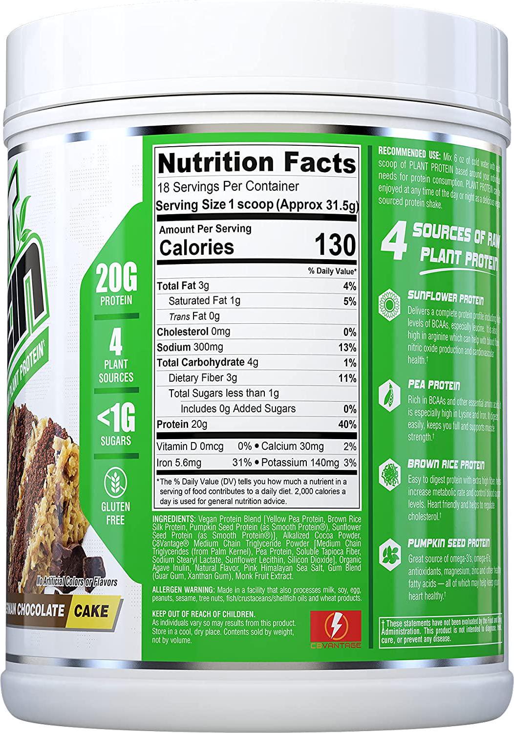 Nutrex Research Plant Protein | Great Tasting Vegan Plant Based Protein Powder | No Artificial Flavors, Colors, or Sweeteners, Gluten Free, Lactose Free | 18 Servings (German Chocolate Cake)