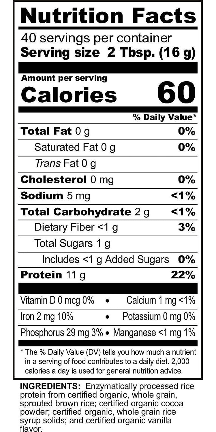 NutriBiotic Certified Organic Rice Protein Chocolate, 22.9 Oz | Low Carbohydrate Vegan Protein Powder | Raw, Certified Kosher and Keto Friendly | Made without Chemicals, GMOs and Gluten | Easy to Digest