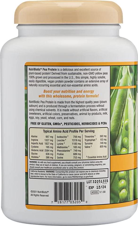 NutriBiotic Pea Protein Vanilla 21 Oz | Low Carb Vegan Plant Protein Powder | 100% Grown and Processed in the USA | Deliciously Creamy and BCAA-Rich | Made without Chemicals, GMOs and Gluten | Keto Friendly