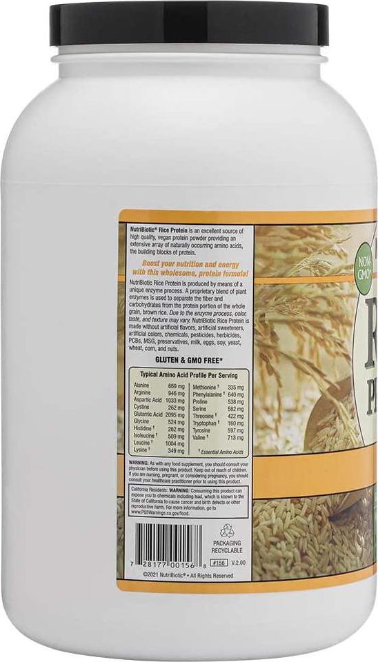 NutriBiotic Vanilla Rice Protein, 3 Lb (1.36kg) | Low Carb, Keto-Friendly, Vegan, Raw Protein Powder | Grown and Processed without Chemicals, GMOs or Gluten | Easy to Digest and Nutrient Rich