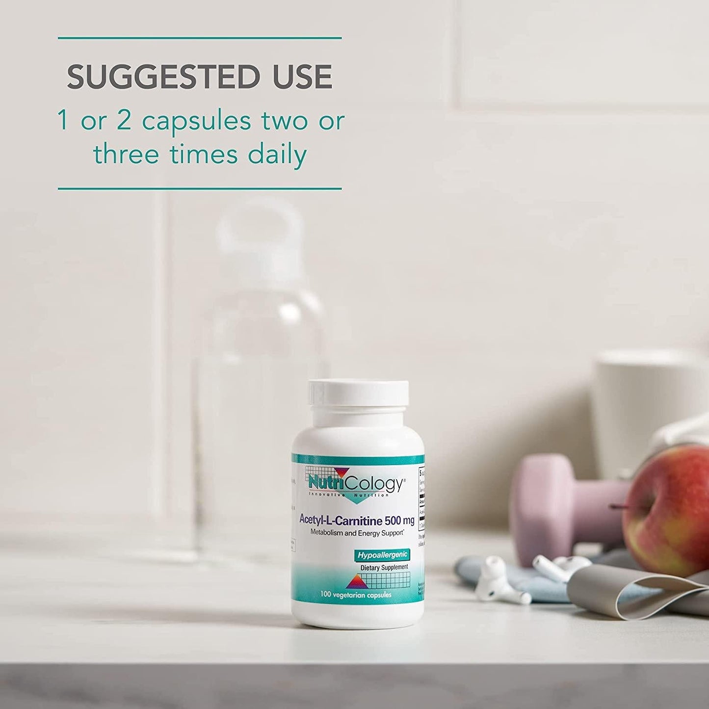 NutriCology Acetyl L-Carnitine 500mg - Metabolism and Energy Support - 100 Vegetarian Capsules