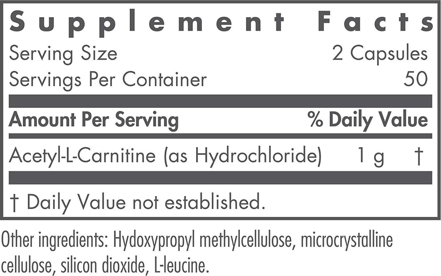 NutriCology Acetyl L-Carnitine 500mg - Metabolism and Energy Support - 100 Vegetarian Capsules