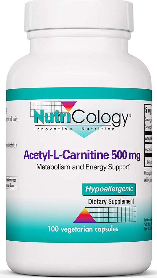 NutriCology Acetyl L-Carnitine 500mg - Metabolism and Energy Support - 100 Vegetarian Capsules