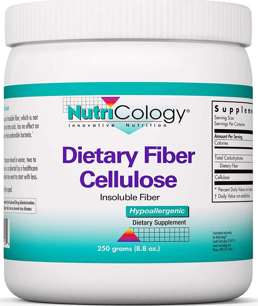 NutriCology Dietary Fiber Cellulose Powder - Insoluble Fiber, Colon Health - 250 Grams (8.8 oz)