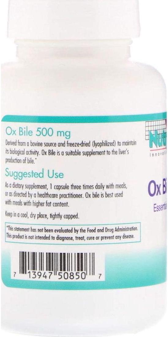 NutriCology Ox Bile - 500 mg - 100 Vegetarian Capsules