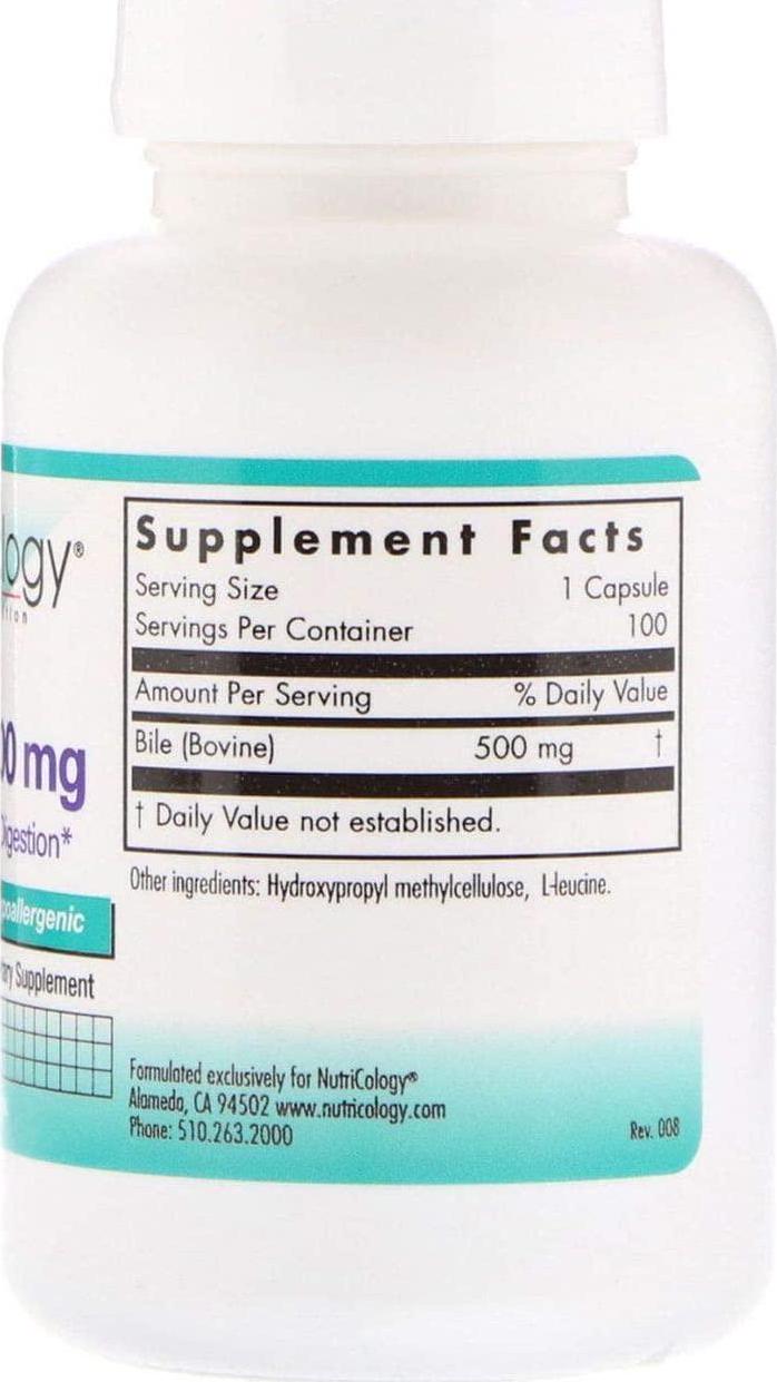 NutriCology Ox Bile - 500 mg - 100 Vegetarian Capsules