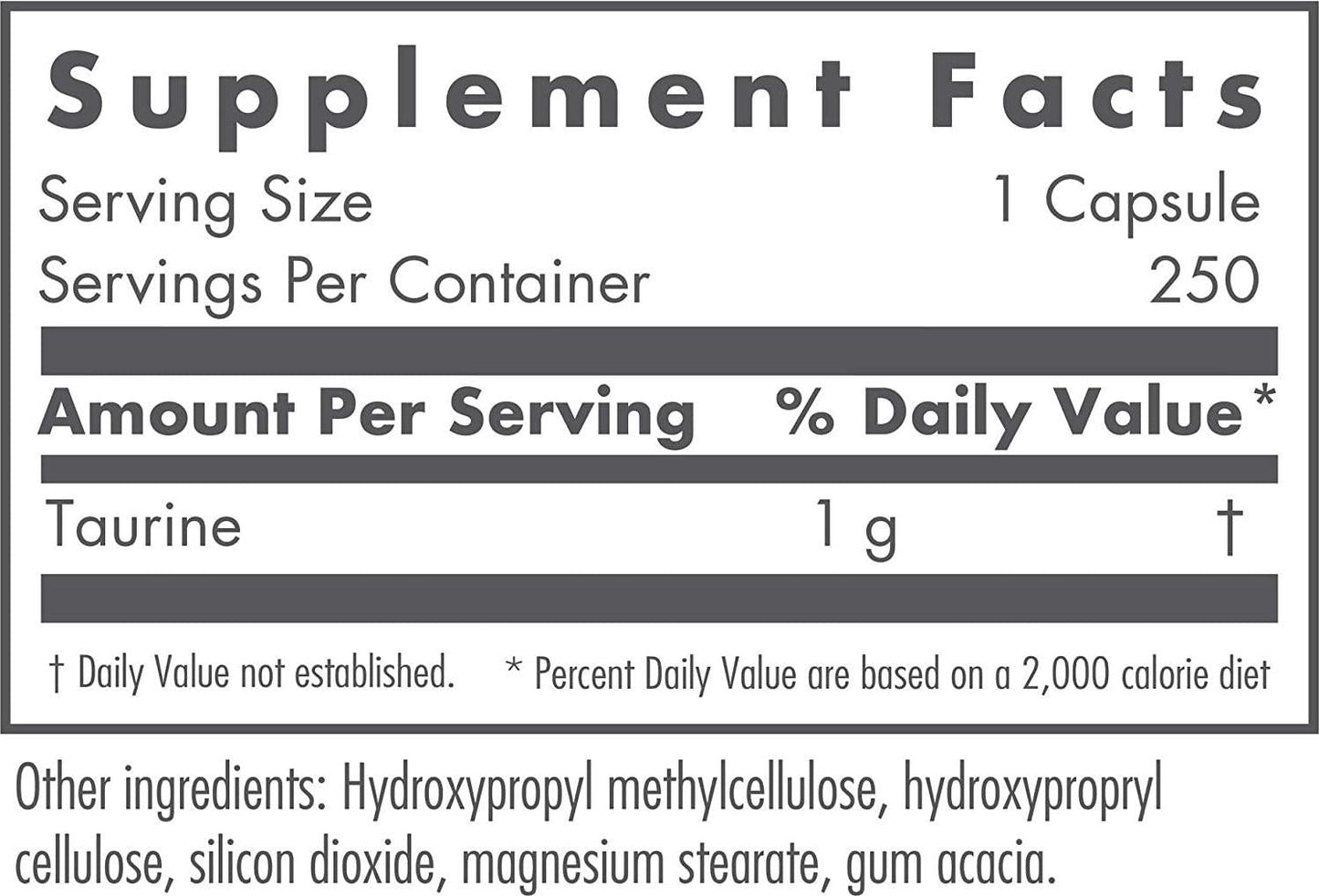 NutriCology Taurine 1000 mg - Energy, Cardiovascular Support - 250 Vegetarian Capsules