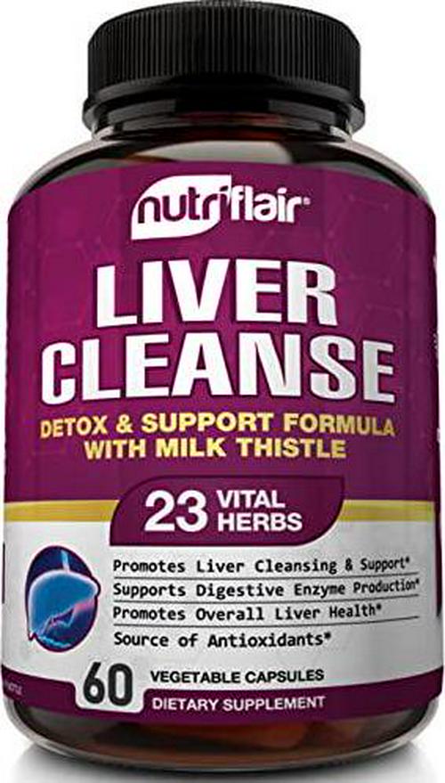 NutriFlair Liver Cleanse, Detox and Support with Milk Thistle Detoxifier and Regenerator, 60 Veggie Capsules (packaging may vary)