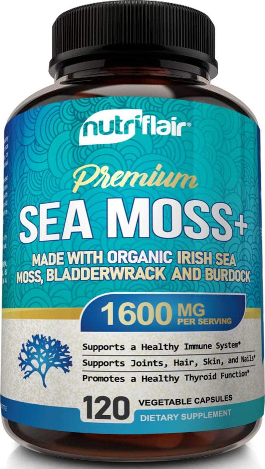 NutriFlair Sea Moss 1600mg Plus Bladderwrack and Burdock, 120 Capsules