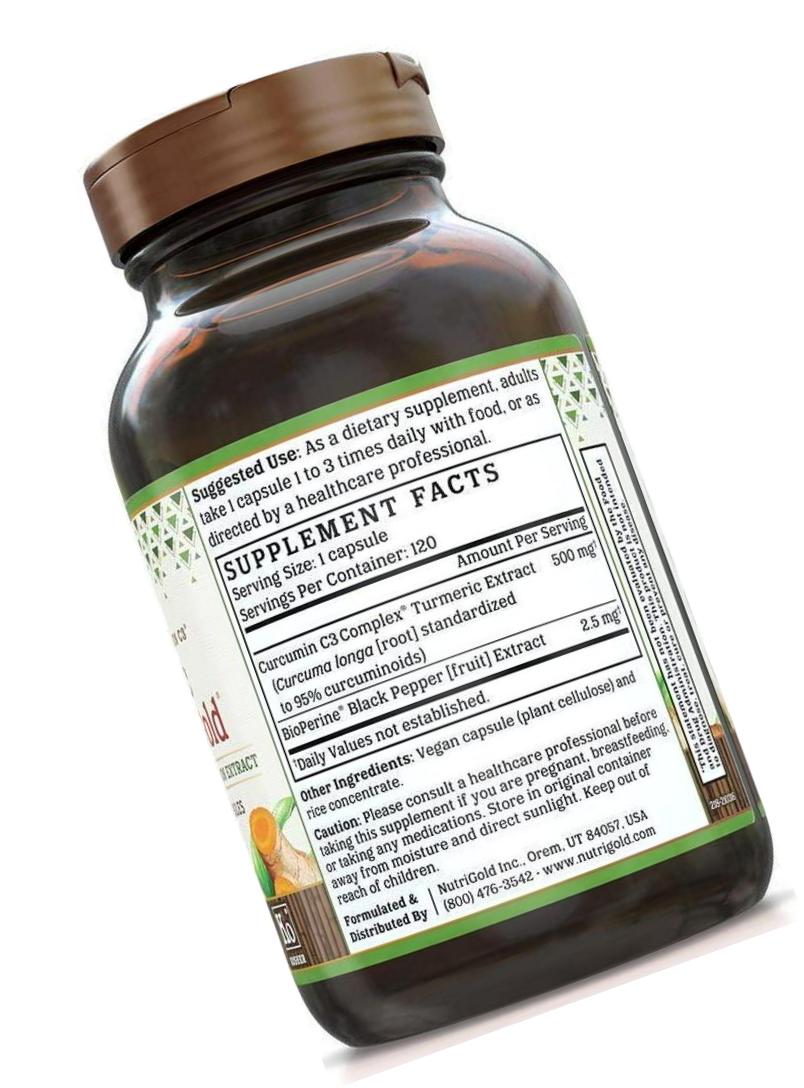 NutriGold Turmeric Curcumin Gold (Features C3 Complex w/BioPerine), 500 mg, 120 Vegan Capsules