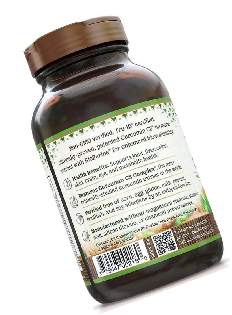 NutriGold Turmeric Curcumin Gold (Features C3 Complex w/BioPerine), 500 mg, 120 Vegan Capsules