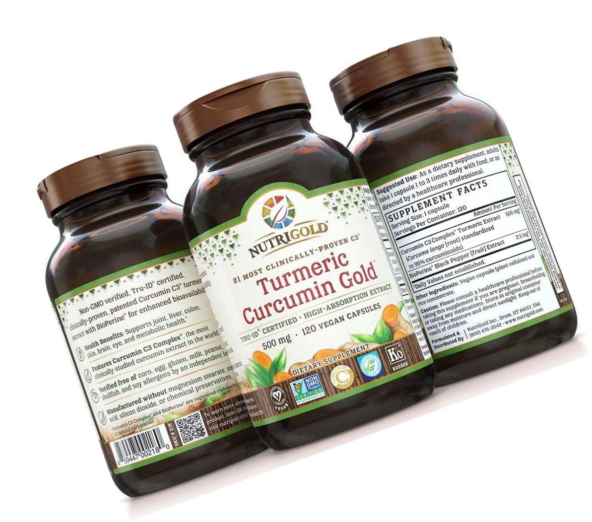 NutriGold Turmeric Curcumin Gold (Features C3 Complex w/BioPerine), 500 mg, 120 Vegan Capsules