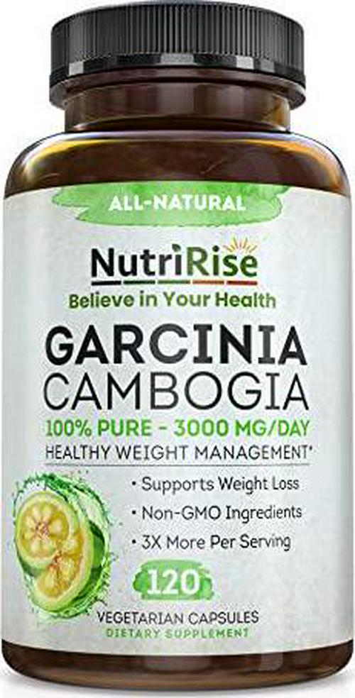 NutriRise Garcinia Cambogia 120 Capsules - Highest Potency 3000 mg Per Day: Weight Management Keto Fast Appetite Control Carb Blocker Energy Metabolism Support Gluten-Free Vegan-Friendly