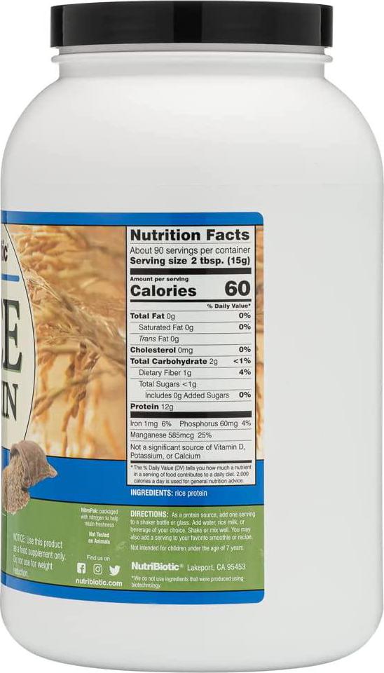 Nutribiotic Rice Protein, Plain, 3 Pound