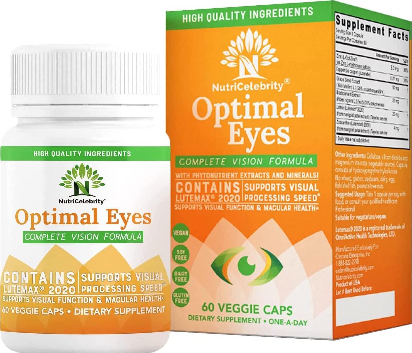 Nutricelebrity Lutein and Zeaxanthin Supplements - Eye Vitamins, Lutemax 2020 Eye Vision Health and Eye Strain Support, Macular Health, Dry Eye and Night Vision, 60 Caps (1 Per Day) Dietary - 3 Pack