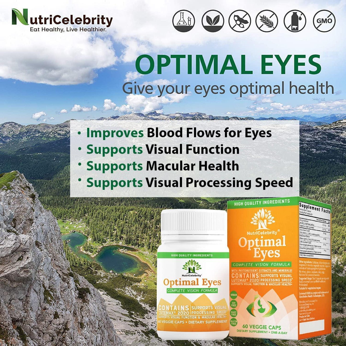 Nutricelebrity Lutein and Zeaxanthin Supplements - Eye Vitamins, Lutemax 2020 Eye Vision Health and Eye Strain Support, Macular Health, Dry Eye and Night Vision, 60 Caps (1 Per Day) Dietary - 3 Pack