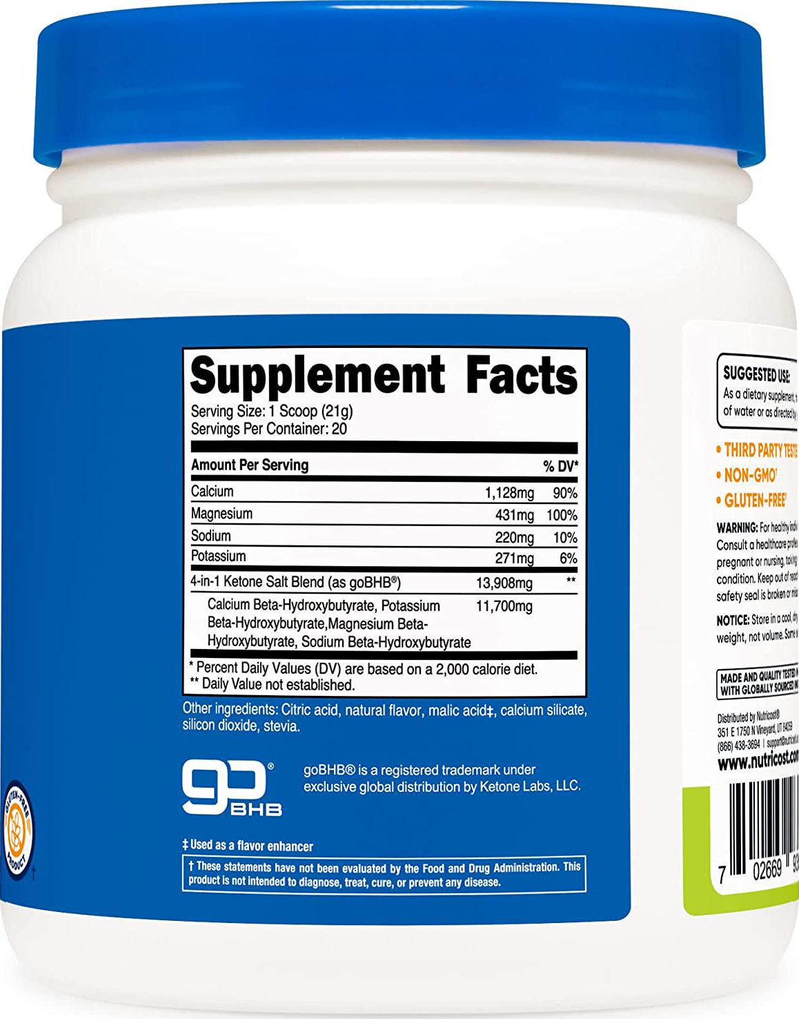 Nutricost 4-In-1 Exogenous Ketone Salts Beta-Hydroxybutyrate 1 Bottle (Lemon-Lime, 500G)