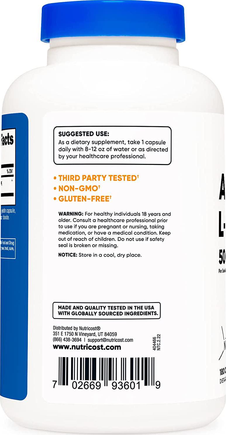 Nutricost Acetyl L-Carnitine 500mg, 180 Capsules - Non-GMO and Gluten Free