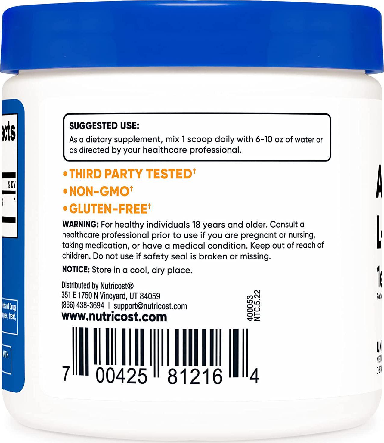 Nutricost Acetyl L-Carnitine (ALCAR) 100 Grams - 1000mg Per Serving - Non-GMO, Gluten Free, Acetyl L-Carnitine Powder