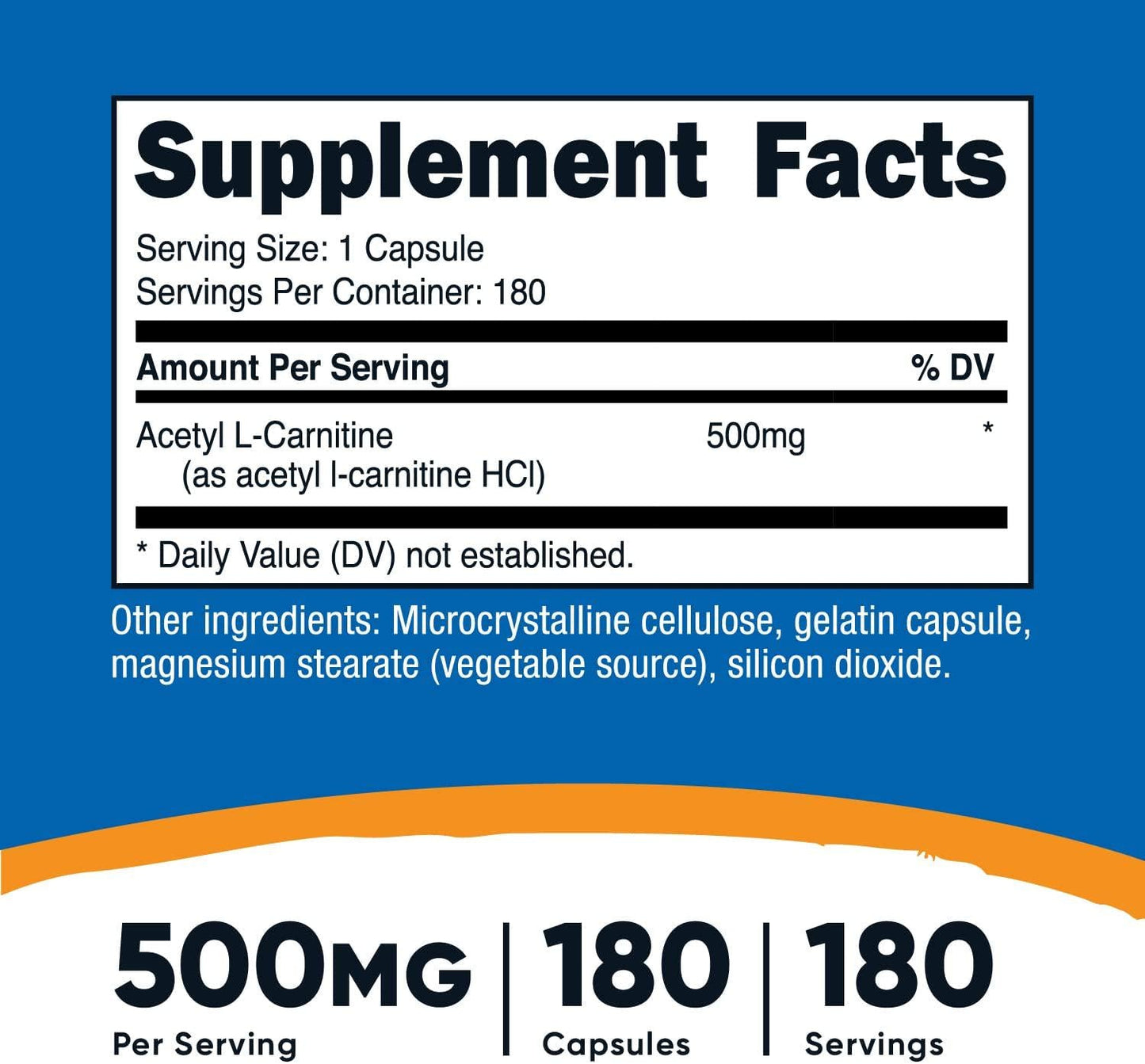 Nutricost Acetyl L-Carnitine 500mg, 180 Capsules - Non-GMO and Gluten Free
