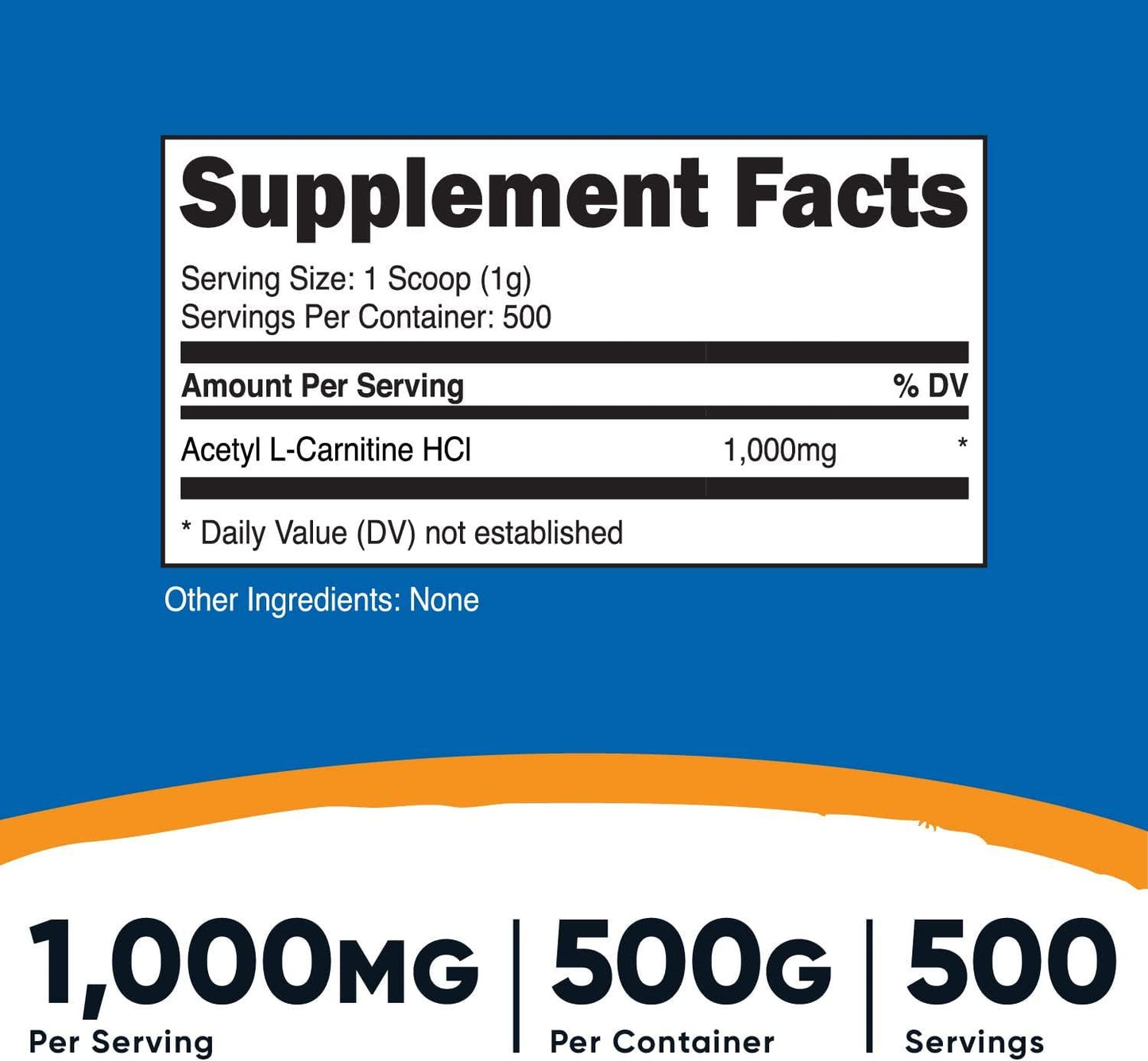 Nutricost Acetyl L-Carnitine (ALCAR) 500 Grams - 1000mg Per Serving - Pure Acetyl L-Carnitine Powder