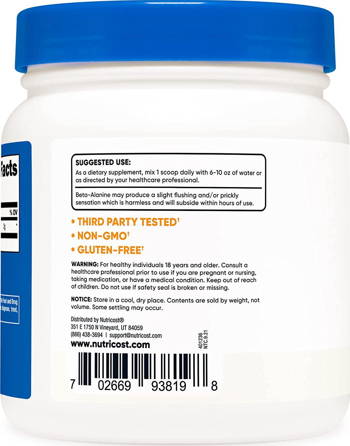 Nutricost Beta Alanine Powder 500 Grams (1.1lbs) - Pure Beta Alanine, Gluten Free and Non-GMO