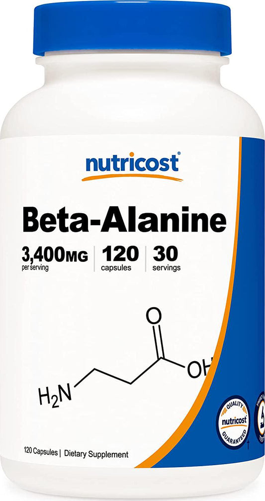 Nutricost Beta-Alanine Capsules 3400mg, 120 Caps (30 Serv) - Potent Beta Alanine, Gluten Free and Non-GMO, 850mg Per Cap
