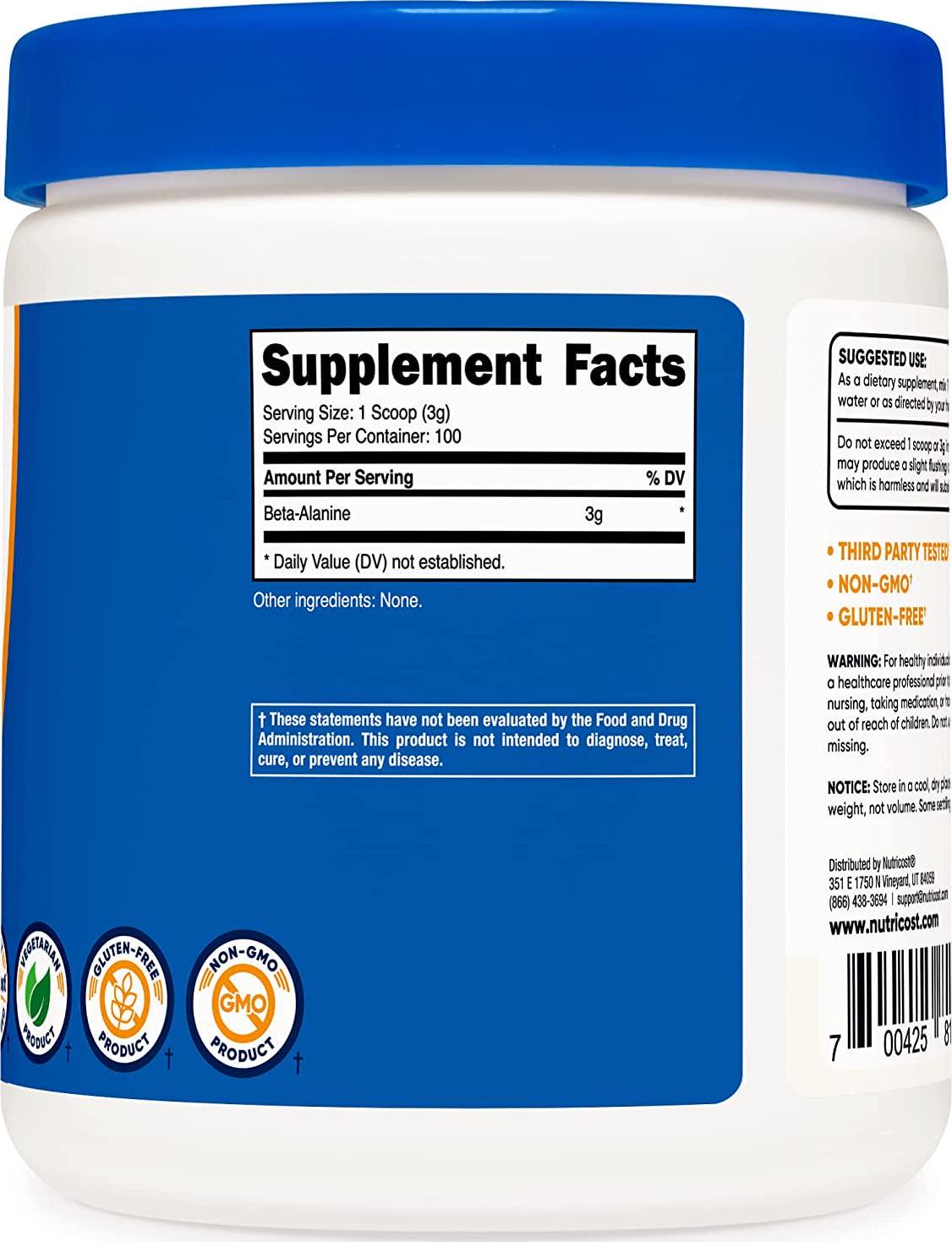 Nutricost Beta Alanine Powder 300 Grams (10.6oz) - 3 Grams Per Serving