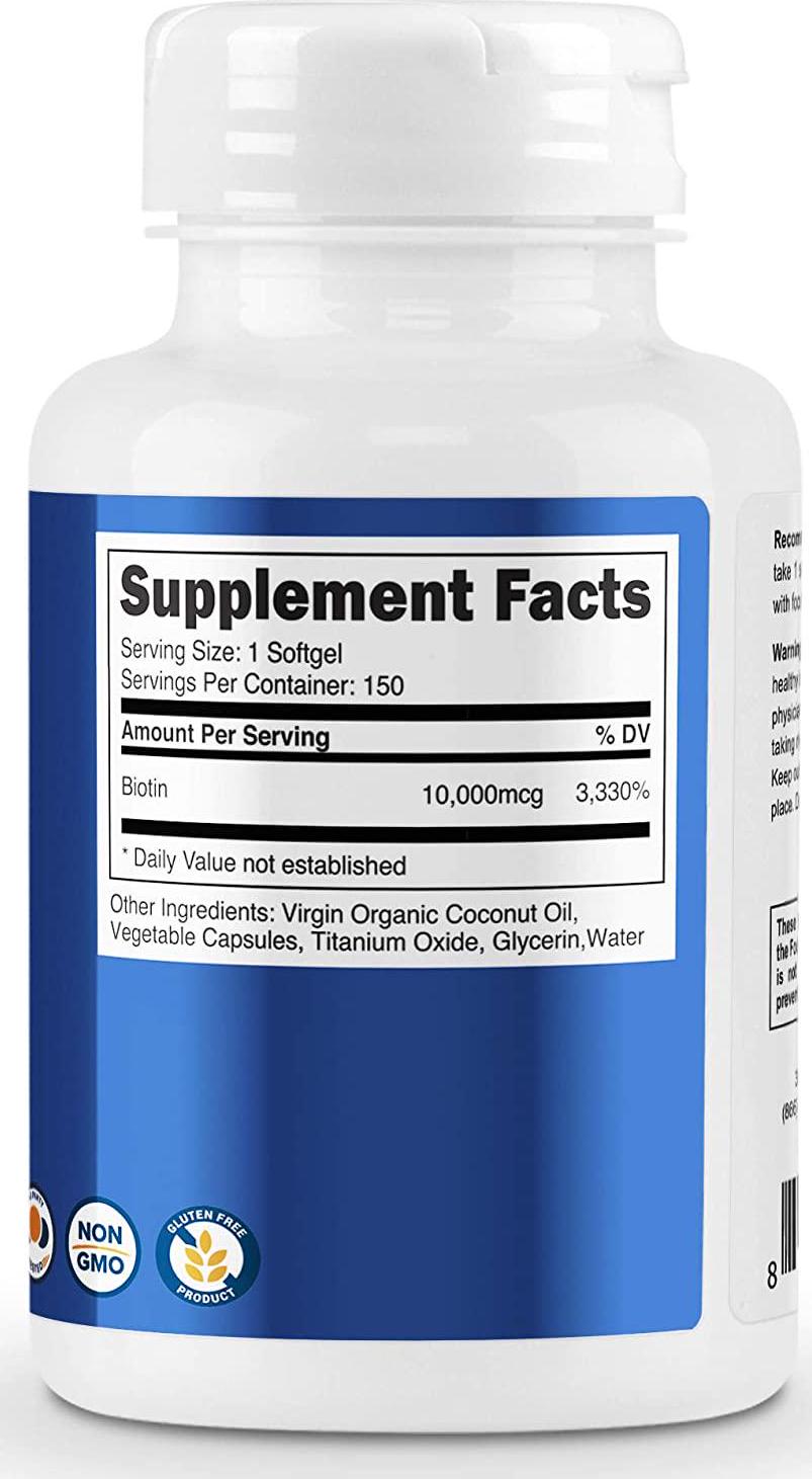 Nutricost Biotin (10,000mcg) with Virgin Organic Coconut Oil 150 Softgels - Gluten Free, Non-GMO