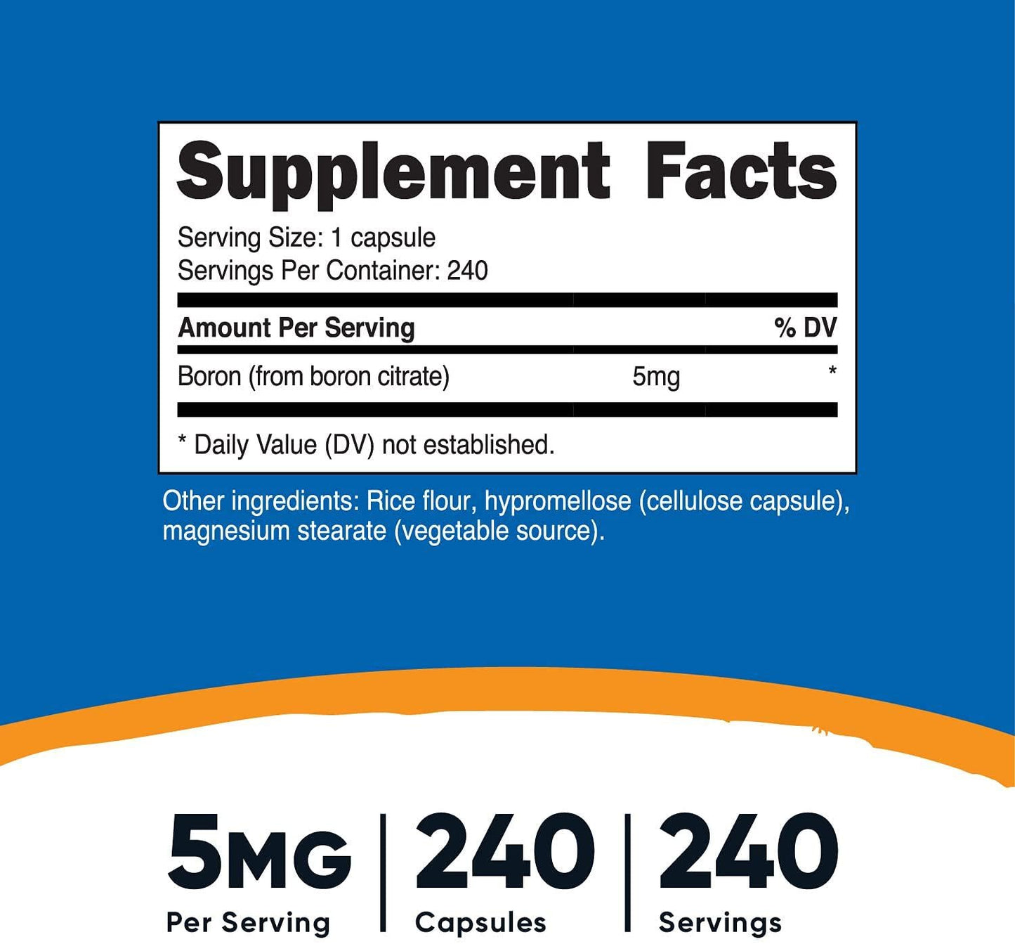 Nutricost Boron Capsules 5mg, 240 Veggie Capsules - Gluten Free, Non-GMO