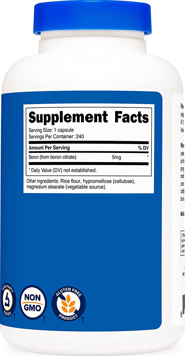 Nutricost Boron Capsules 5mg, 240 Veggie Capsules - Gluten Free, Non-GMO