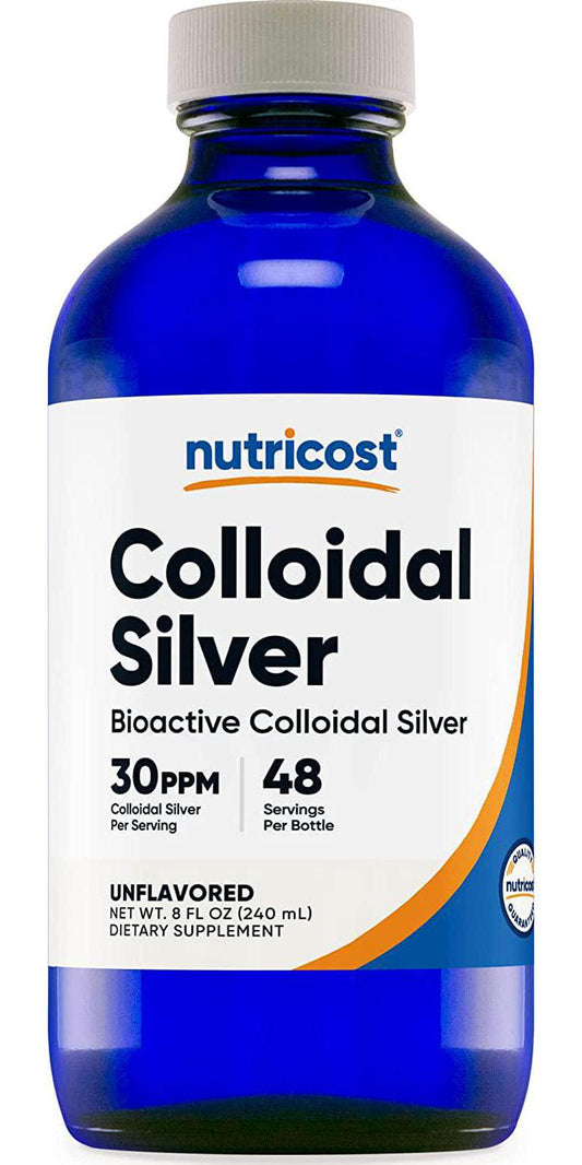 Nutricost Colloidal Silver 8oz 30PPM - Cobalt Blue Glass Bottles, Bio-Active Colloidal Silver