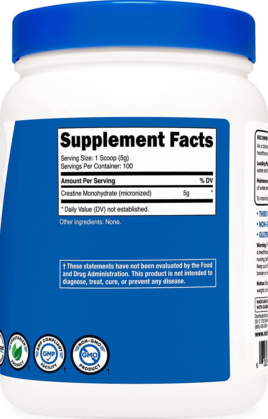 Nutricost Creatine Monohydrate Micronized Powder 500G, 5000mg Per Serv (5g) - Micronized Creatine Monohydrate, 100 Servings