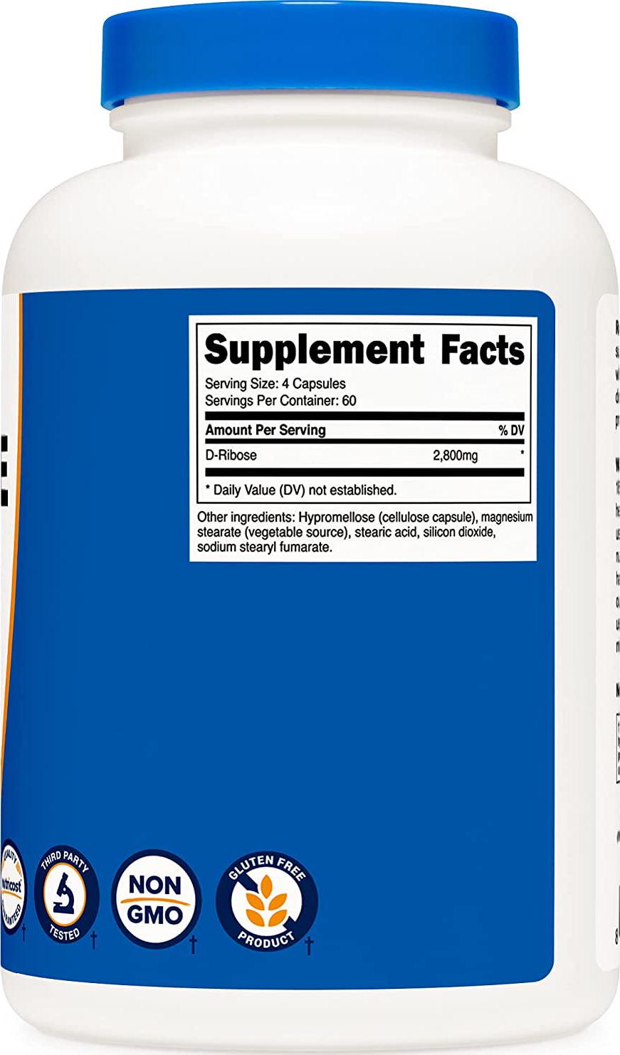 Nutricost D-Ribose 700mg (2800mg Per Serving), 240 Capsules - Vegetarian Friendly, Non-GMO, Gluten Free