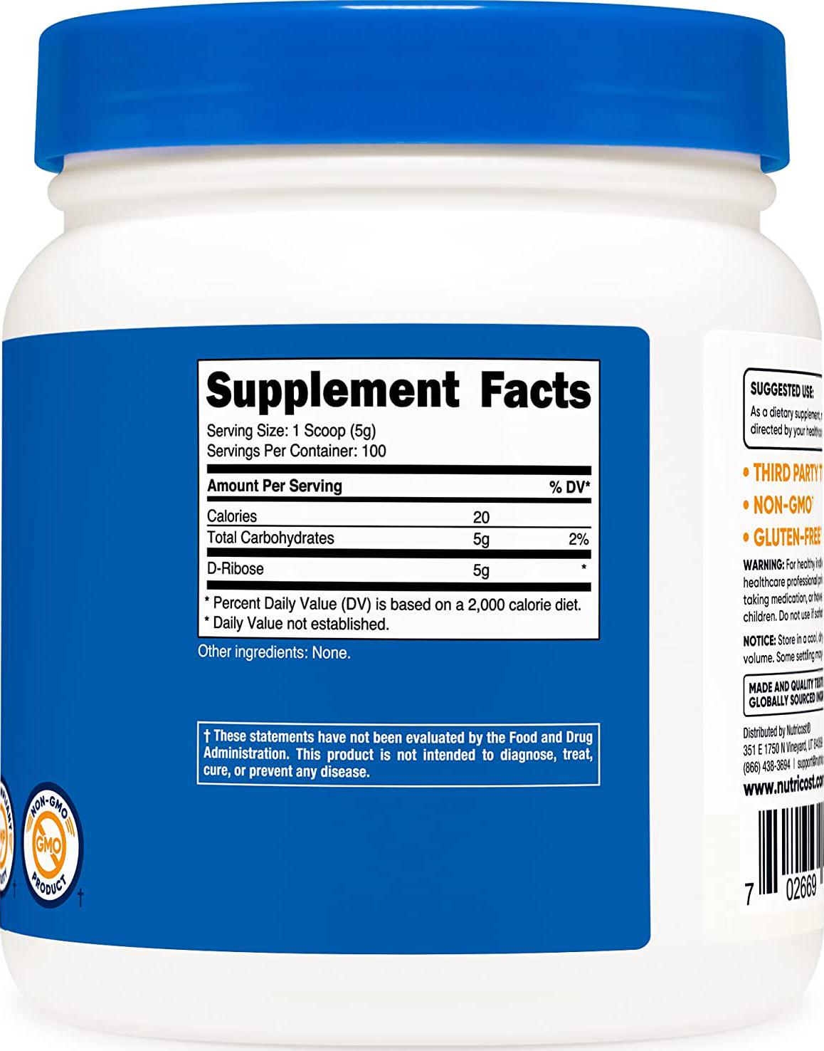 Nutricost D-Ribose Powder 500 Grams - 5000mg Per Serving, Non-GMO (500 Grams)