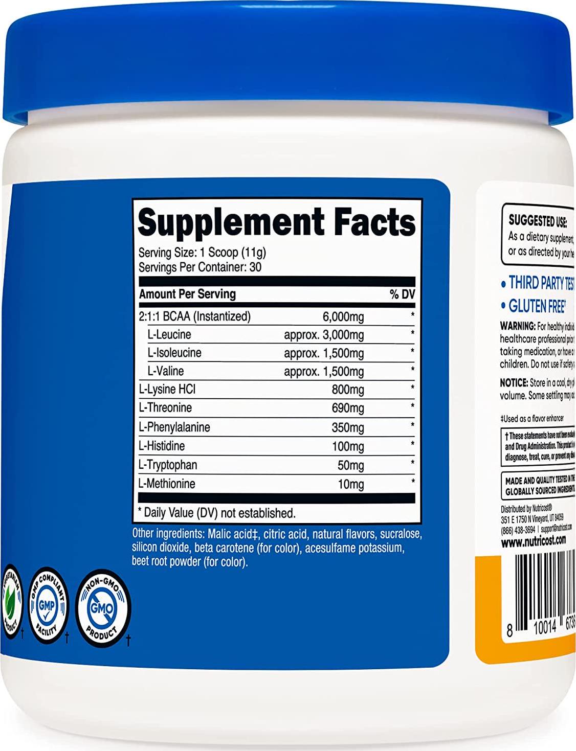 Nutricost EAA Powder 30 Servings (Peach Mango) - Essential Amino Acids - Non-GMO, Gluten Free, Vegetarian Friendly