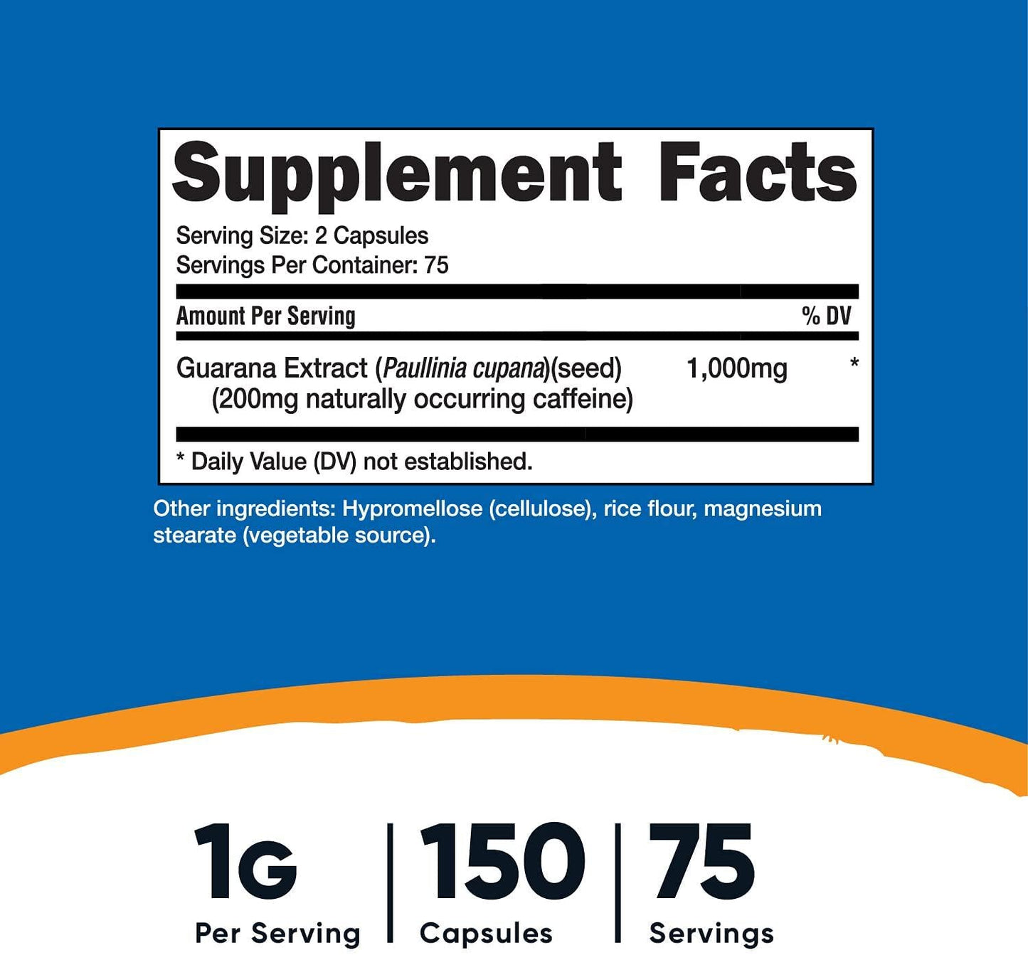 Nutricost Guarana 1000mg, 150 Veggie Capsules - Natural Herbal Brazilian Caffeine Energizer Supplement