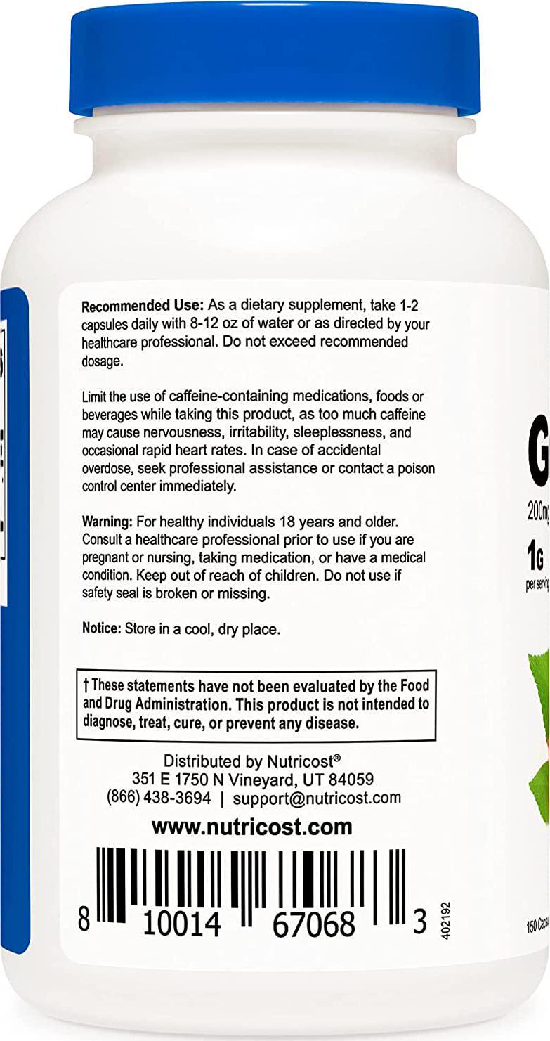 Nutricost Guarana 1000mg, 150 Veggie Capsules - Natural Herbal Brazilian Caffeine Energizer Supplement