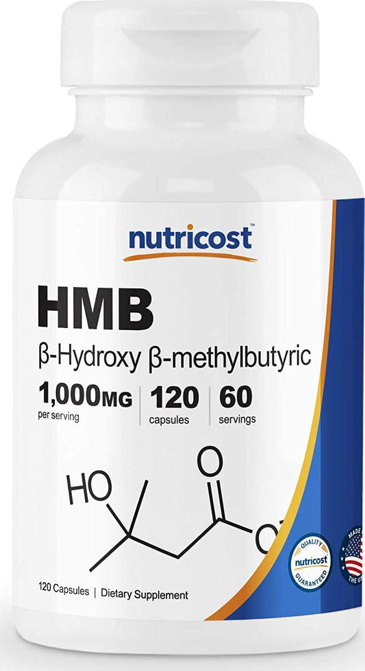 Nutricost HMB (Beta-Hydroxy Beta-Methylbutyric) 1000mg (120 Capsules) - 500mg Per Capsule, 60 Servings - Gluten Free and Non-GMO