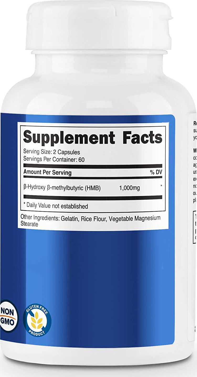 Nutricost HMB (Beta-Hydroxy Beta-Methylbutyric) 1000mg (120 Capsules) - 500mg Per Capsule, 60 Servings - Gluten Free and Non-GMO