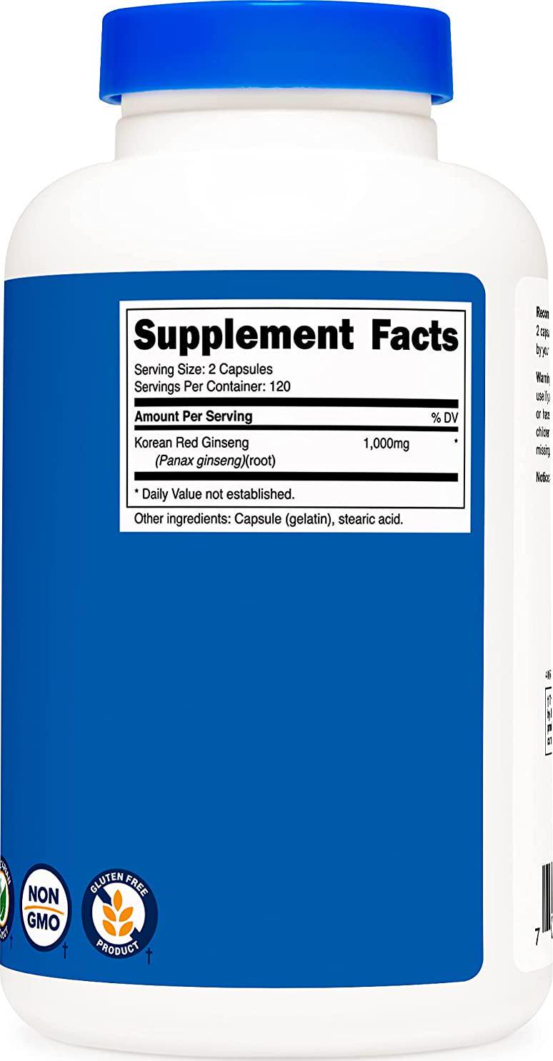 Nutricost Korean Ginseng 500Mg, ules - 1000Mg Extra Strength Serving Size - Korean Red Ginseng - Gluten Free and Non-Gmo