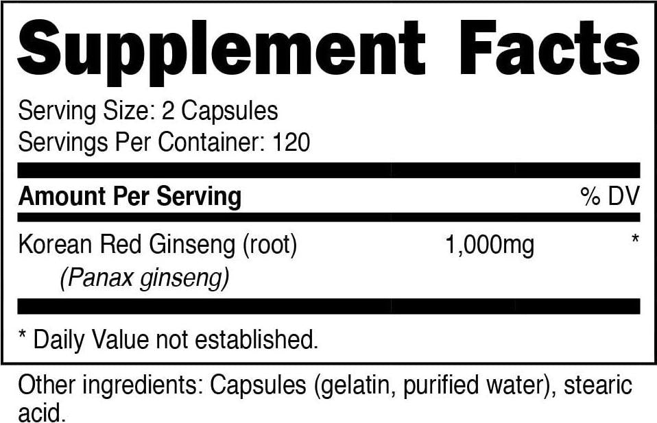 Nutricost Korean Ginseng 500Mg, ules - 1000Mg Extra Strength Serving Size - Korean Red Ginseng - Gluten Free and Non-Gmo