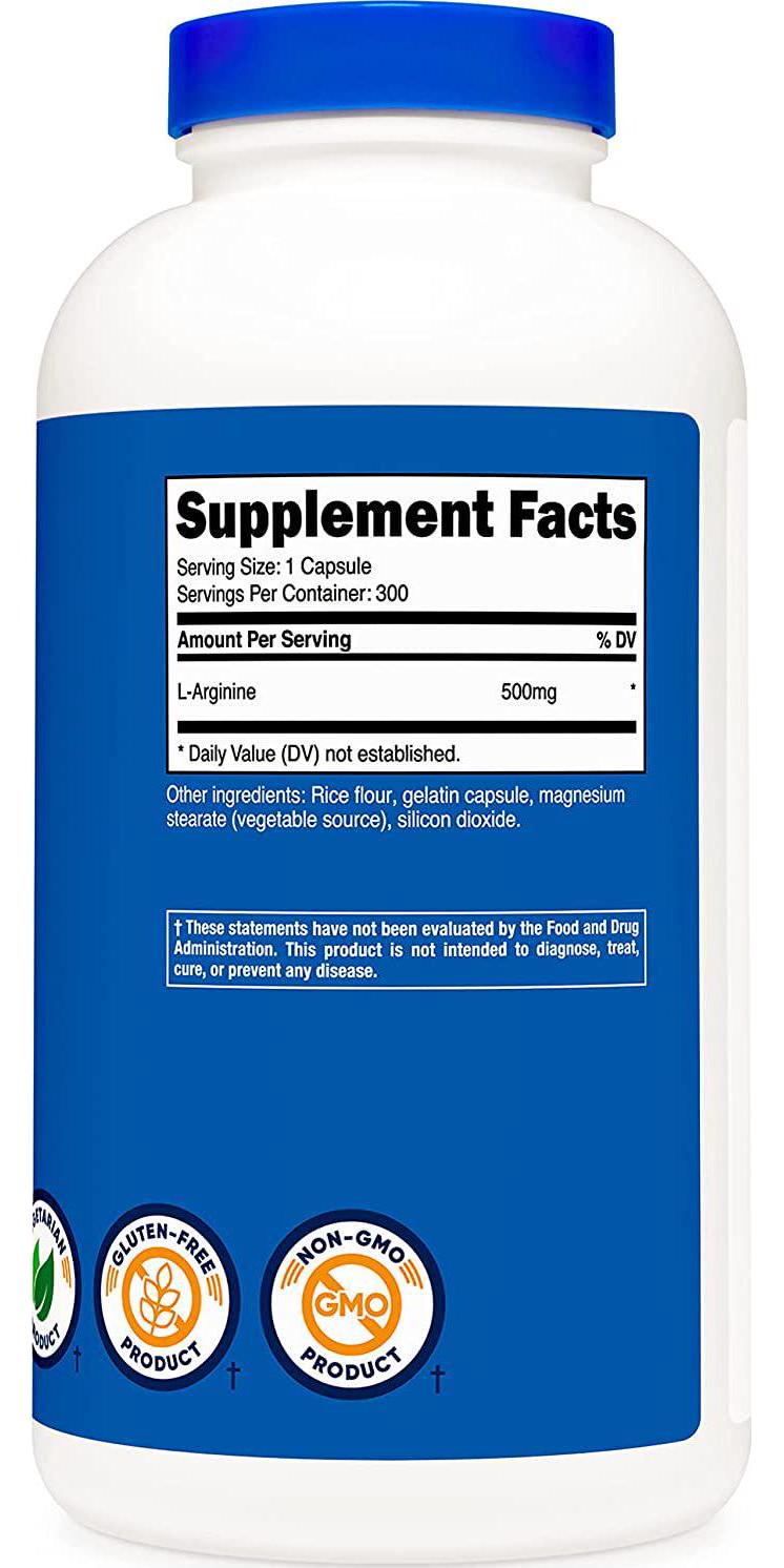 Nutricost L-Arginine 500mg, 300 Capsules - Gluten Free and Non-GMO