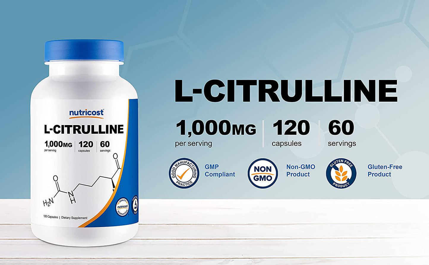 Nutricost L-Citrulline 500mg, 120 Capsules - Gluten Free, Non-GMO, 1000mg Per Serving (60 Serv)