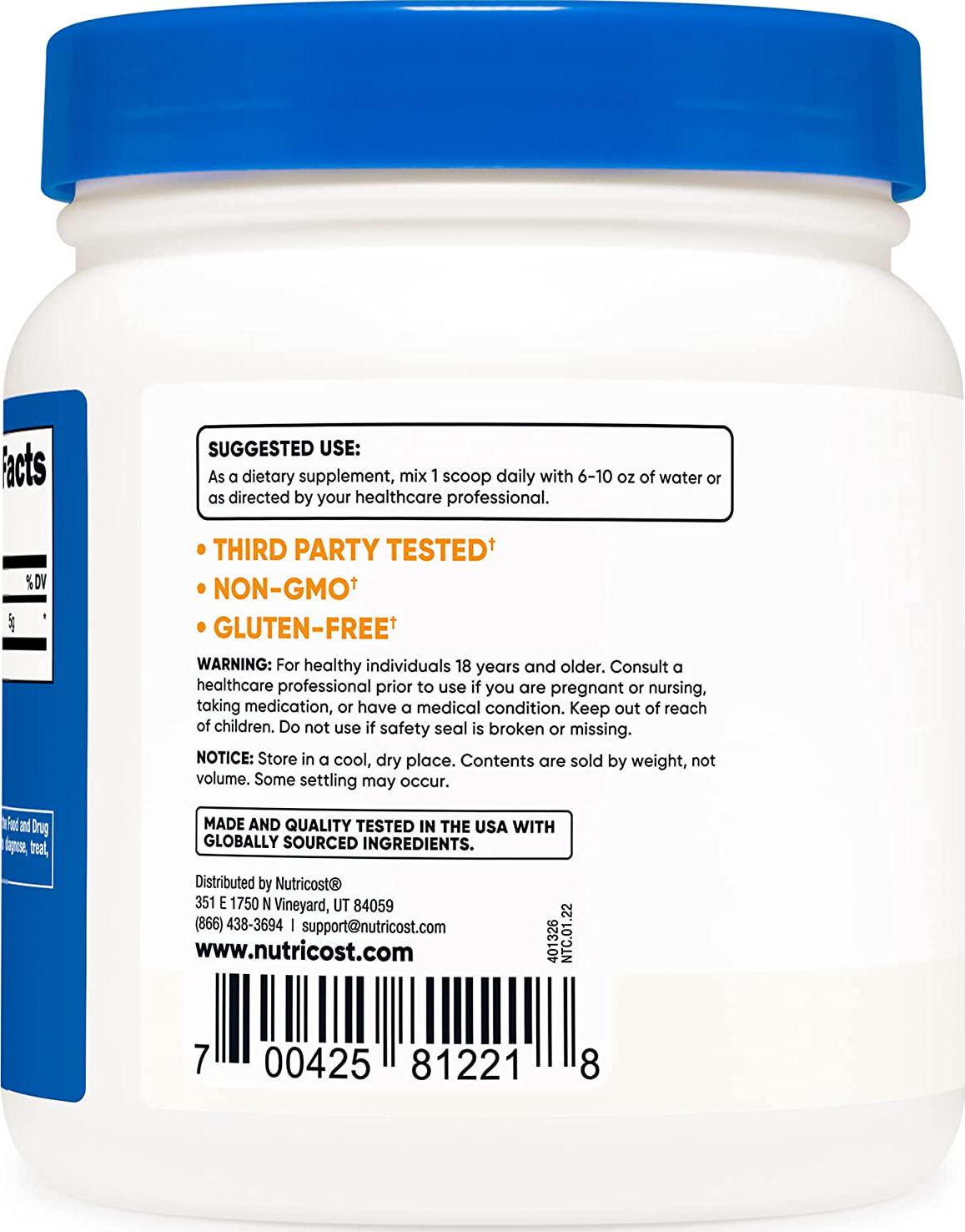 Nutricost L-Glutamine Powder (500 Grams) Unflavored - Gluten Free and Non-GMO, 100 Servings